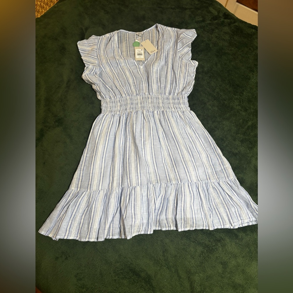 NWT XL Rails Tara Dress Napoli Stripe - linen blend, fully lined, flutter sleeve - Picture 2 of 6